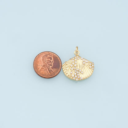 Gold Shell Charms,18K Gold Filled Round Conch Shell Pendant,CZ Micro Pave Conch Shell Charm Bracelet Necklace for DIY Jewelry Making Supply