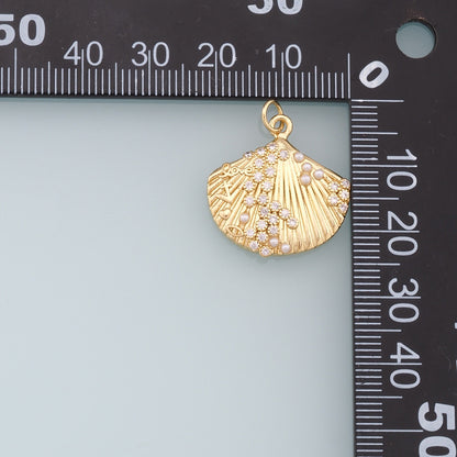 Gold Shell Charms,18K Gold Filled Round Conch Shell Pendant,CZ Micro Pave Conch Shell Charm Bracelet Necklace for DIY Jewelry Making Supply