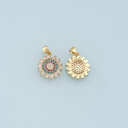 Gold Evil Eye Sun Charms,18K Gold Filled Sun Pendant,CZ Micro Pave Evil Eye Charm Bracelet Necklace for DIY Jewelry Making Supply