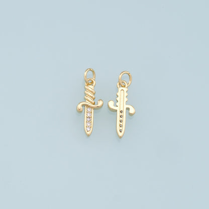 18K Gold Filled Dagger Pendant,Dagger Charm Bracelet Necklace for DIY Jewelry Making Supply