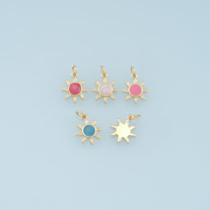 18K Gold Filled Sun Enamel Charm Pendant for Jewelry Making