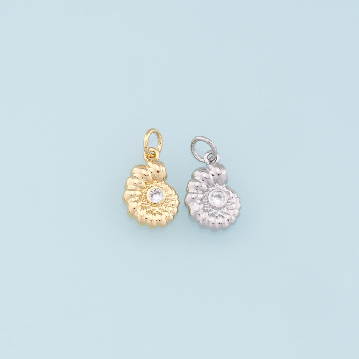 Gold Shell Charms,18K Gold Filled CZ Conch Shell Pendant,Ocean Charm Bracelet Necklace for DIY Jewelry Making Supply