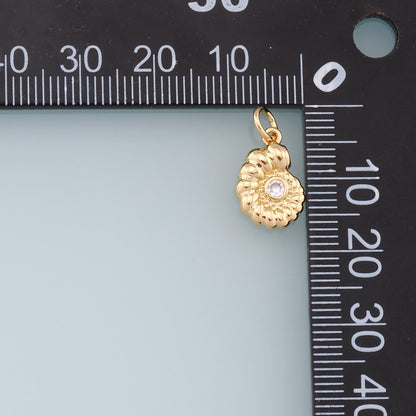 Gold Shell Charms,18K Gold Filled CZ Conch Shell Pendant,Ocean Charm Bracelet Necklace for DIY Jewelry Making Supply
