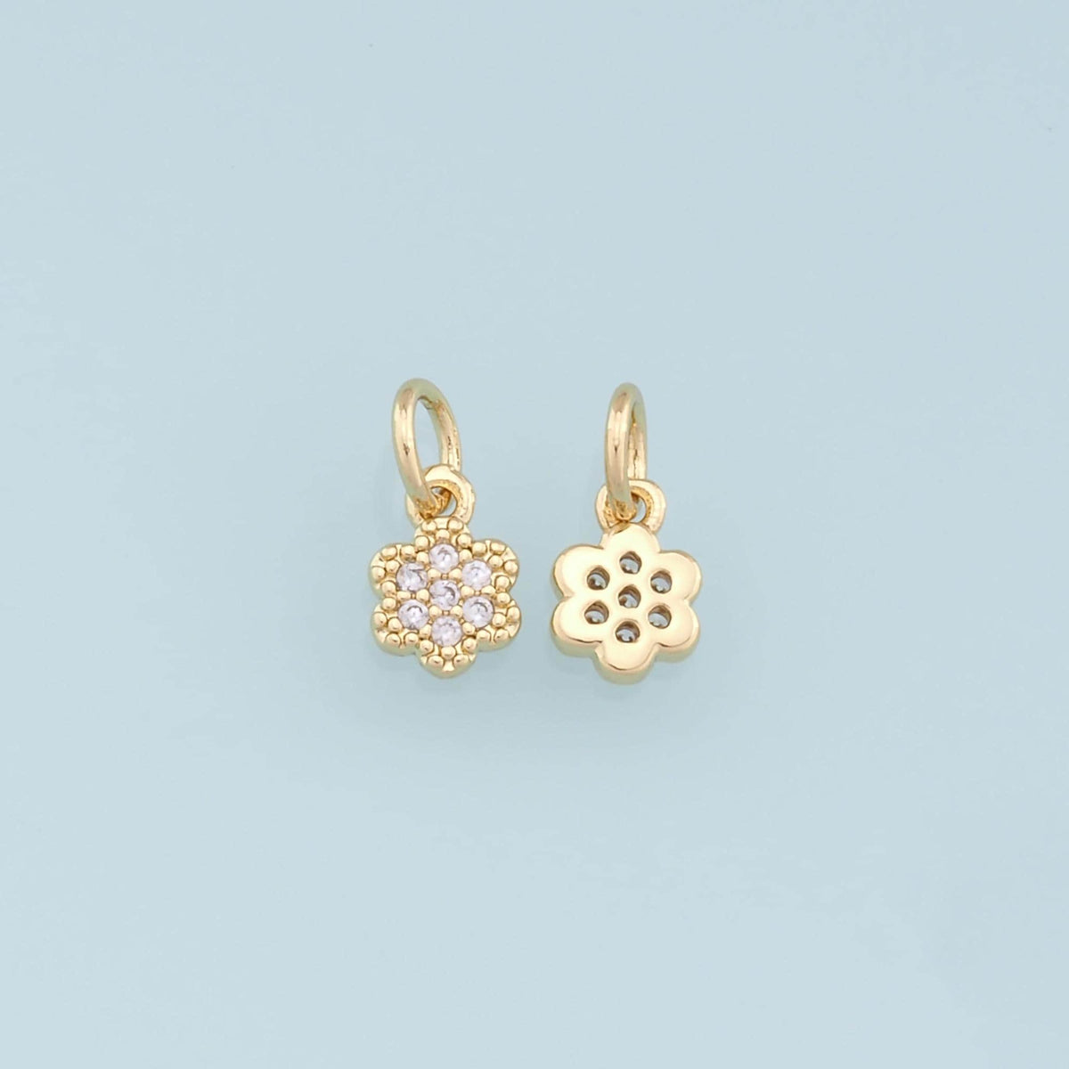 Gold Tiny Flower Charms,18K Gold Filled Flower Pendant,CZ Micro Pave Flower Charm Bracelet Necklace for DIY Jewelry Making Su