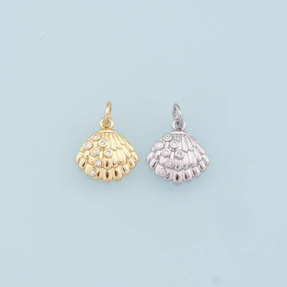 18K Gold Filled Shell CZ Charm Pendant for Jewelry Making