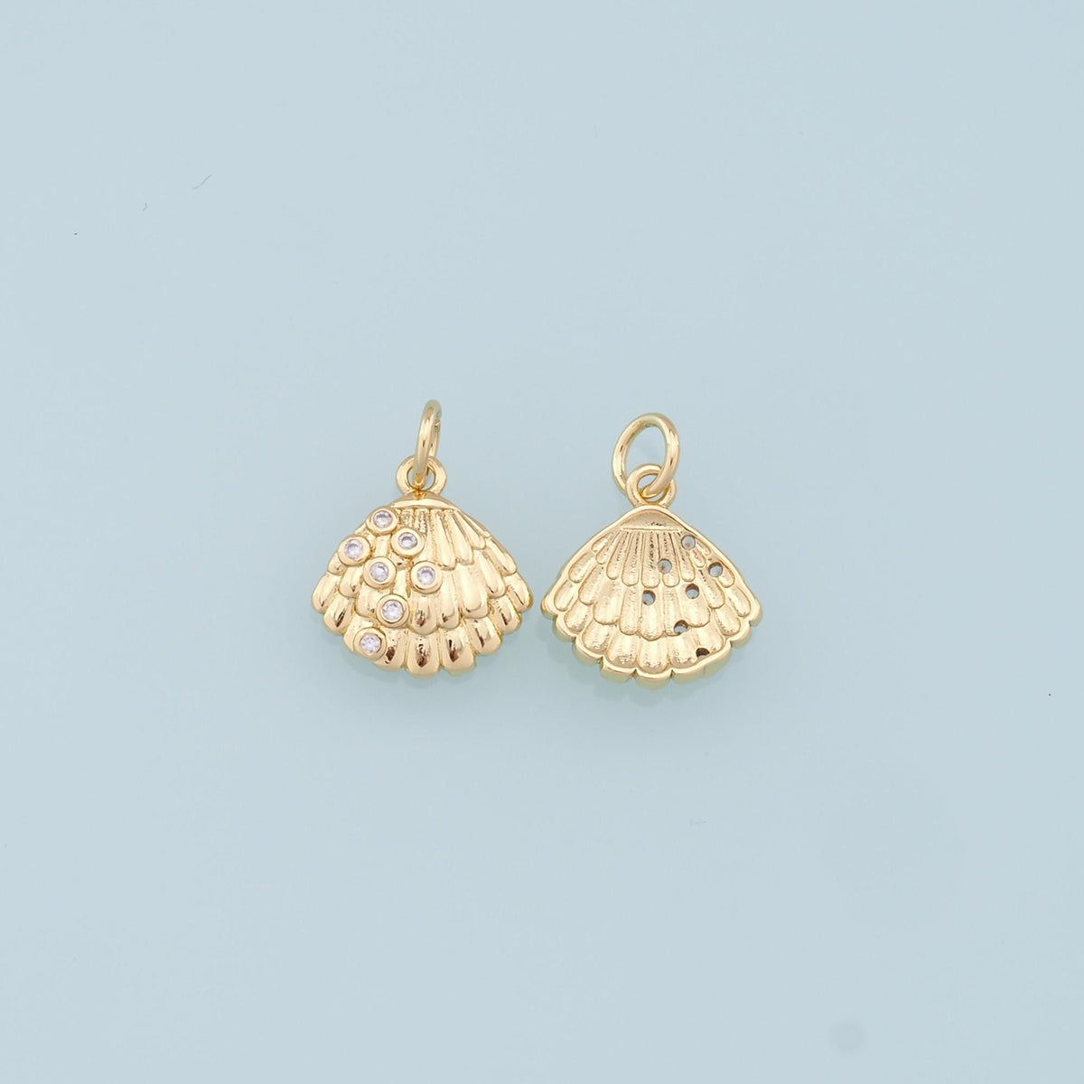 18K Gold Filled Shell CZ Charm Pendant for Jewelry Making