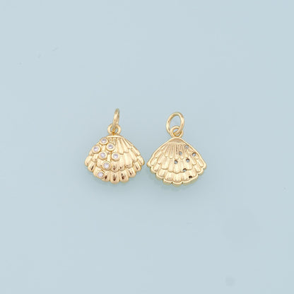 18K Gold Filled Shell CZ Charm Pendant for Jewelry Making