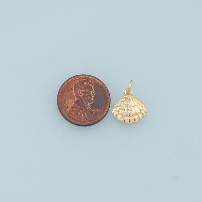 18K Gold Filled Shell CZ Charm Pendant for Jewelry Making