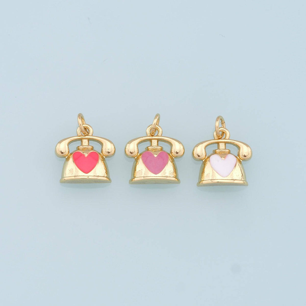 Gold Telephone Charms,18K Gold Filled Telephone Pendant,Enamel Telephone Charm Bracelet Necklace for DIY Jewelry Making Suppl