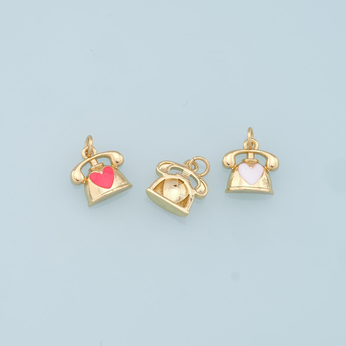 Gold Telephone Charms,18K Gold Filled Telephone Pendant,Enamel Telephone Charm Bracelet Necklace for DIY Jewelry Making Suppl
