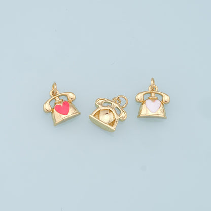Gold Telephone Charms,18K Gold Filled Telephone Pendant,Enamel Telephone Charm Bracelet Necklace for DIY Jewelry Making Suppl