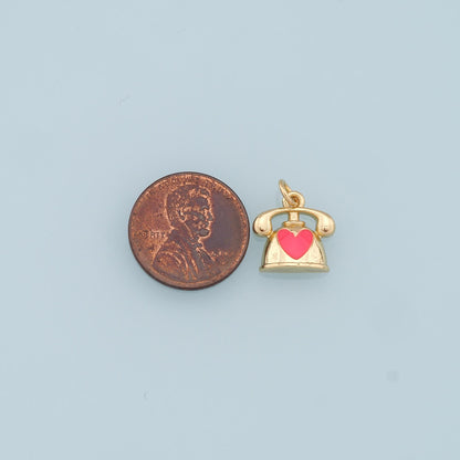 Gold Telephone Charms,18K Gold Filled Telephone Pendant,Enamel Telephone Charm Bracelet Necklace for DIY Jewelry Making Suppl