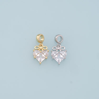 Gold Heart Charms,18K Gold Filled Crystal Heart Pendant,Bow Charm Bracelet Necklace for DIY Jewelry Making Supply