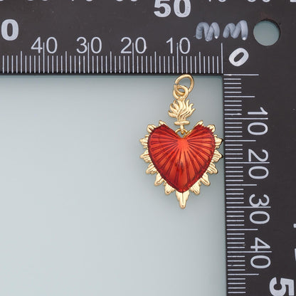 Gold sacred Heart Charms,18K Gold Filled sacred heart Pendant,Enamel Heart Charm Bracelet Necklace for DIY Jewelry Making Sup