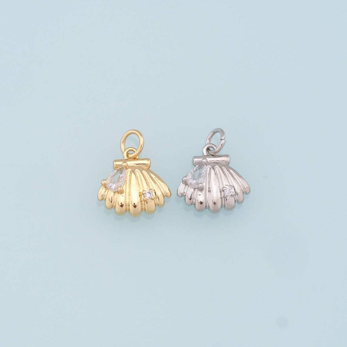 Gold Shell Charms,18K Gold Filled Conch Shell Pendant,CZ Shell Charm Bracelet Necklace for DIY Jewelry Making Supply