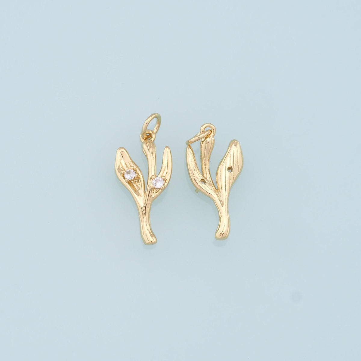 Gold Coral Charms,18K Gold Filled Coral Pendant,CZ Kelp Charm Bracelet Necklace for DIY Jewelry Making Supply