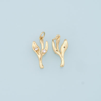 Gold Coral Charms,18K Gold Filled Coral Pendant,CZ Kelp Charm Bracelet Necklace for DIY Jewelry Making Supply