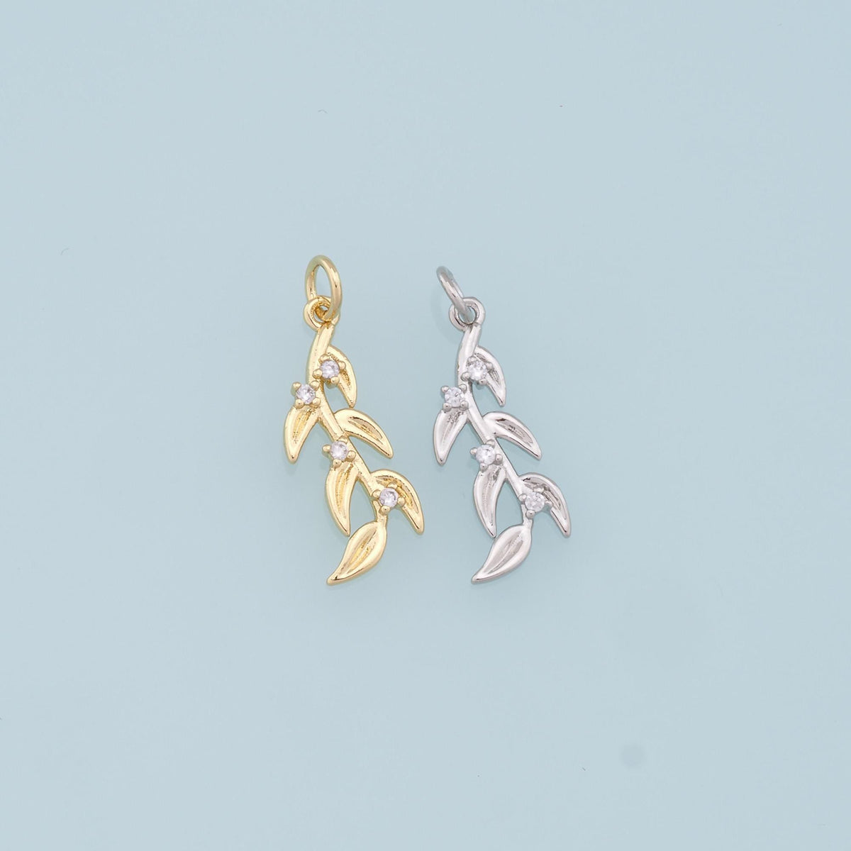 18K Gold Filled Leaf CZ Charm Pendant for Jewelry Making