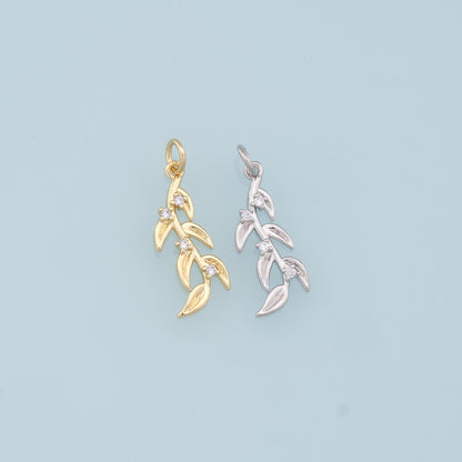 18K Gold Filled Leaf CZ Charm Pendant for Jewelry Making
