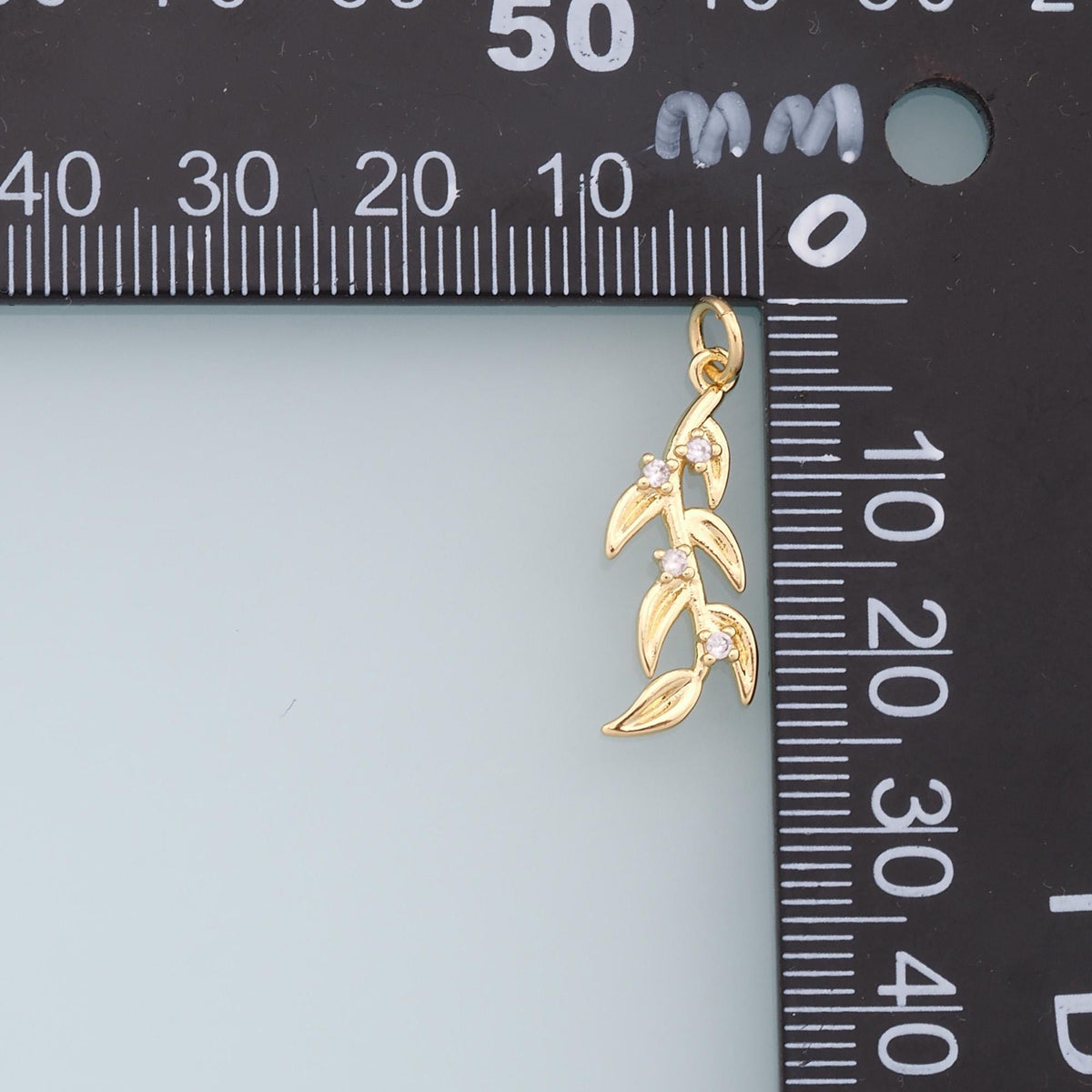 18K Gold Filled Leaf CZ Charm Pendant for Jewelry Making