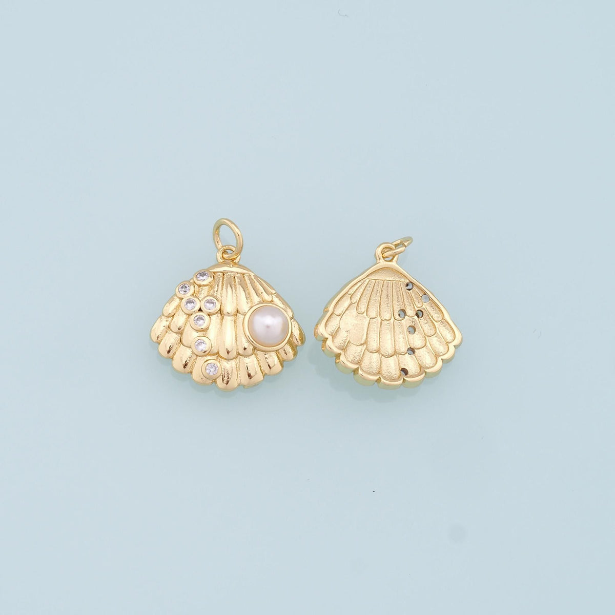 Gold Shell Charms,18K Gold Filled Conch Shell Pendant,CZ Shell Charm Bracelet Necklace for DIY Jewelry Making Supply