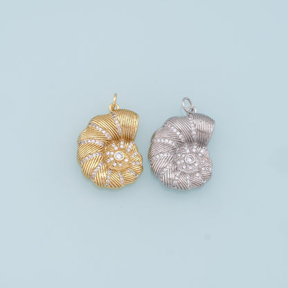 Gold Shell Charms,18K Gold Filled Conch Shell Pendant,CZ Micro Pave Conch Shell Charm Bracelet Necklace for DIY Jewelry Makin
