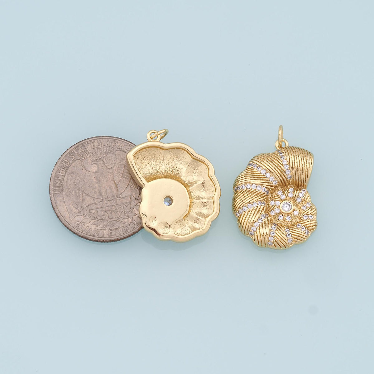 18K Gold Filled Shell CZ Charm Pendant for Jewelry Making