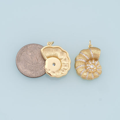 18K Gold Filled Shell CZ Charm Pendant for Jewelry Making