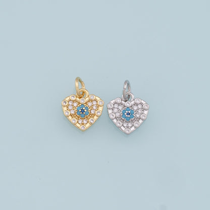 Gold Heart Charms,18K Gold Filled Heart Pendant,Evil Eye Charm Bracelet Necklace for DIY Jewelry Making Supply