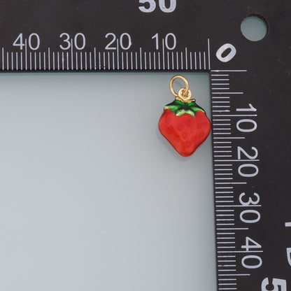 Gold Strawberry Charms,18K Gold Filled Enamel Strawberry Pendant,Fruit Charm Bracelet Necklace for DIY Jewelry Making Supply