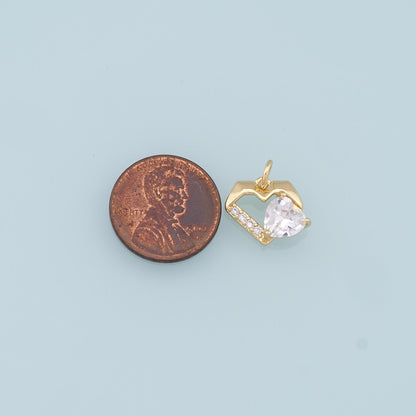 Gold Heart Charms,18K Gold Filled Crystal Heart Pendant,CZ Micro Pave Heart Charm Bracelet Necklace for DIY Jewelry Making Su