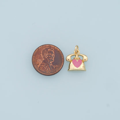 Gold Telephone Charms,18K Gold Filled Telephone Pendant,Enamel Telephone Charm Bracelet Necklace for DIY Jewelry Making Suppl