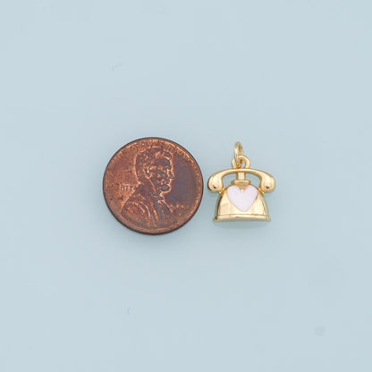 Gold Telephone Charms,18K Gold Filled Telephone Pendant,Enamel Telephone Charm Bracelet Necklace for DIY Jewelry Making Suppl