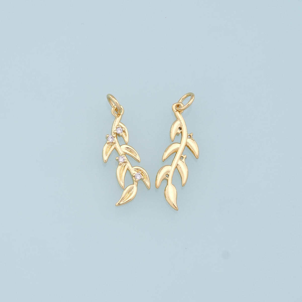 18K Gold Filled Leaf CZ Charm Pendant for Jewelry Making