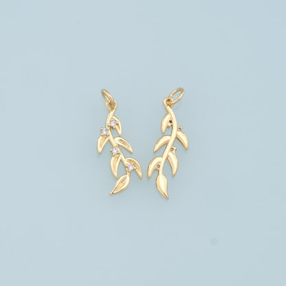 18K Gold Filled Leaf CZ Charm Pendant for Jewelry Making