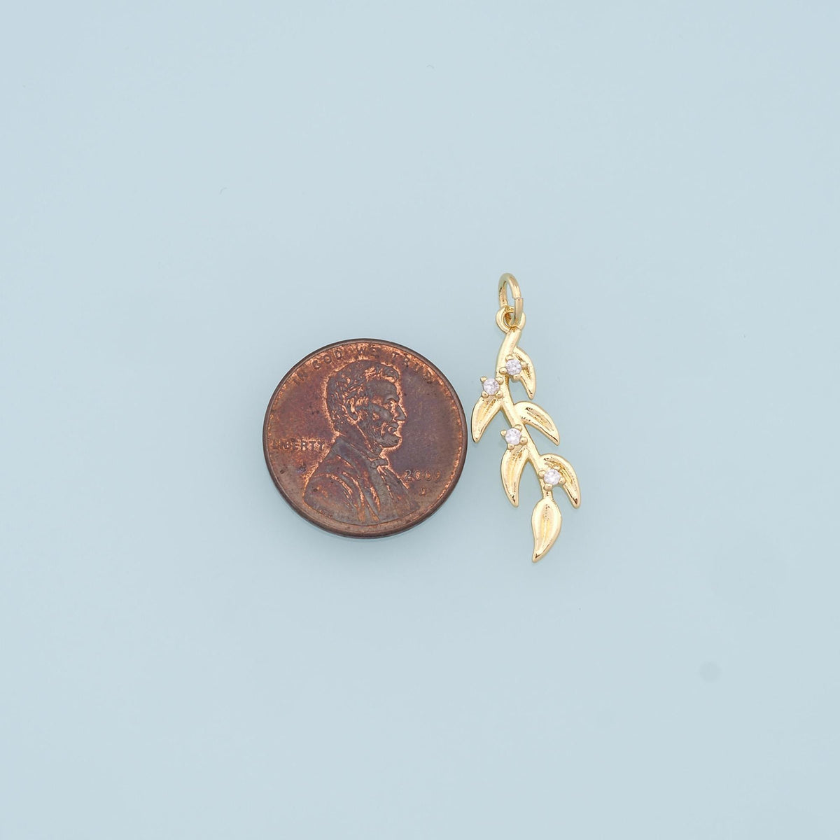 18K Gold Filled Leaf CZ Charm Pendant for Jewelry Making