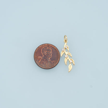 18K Gold Filled Leaf CZ Charm Pendant for Jewelry Making