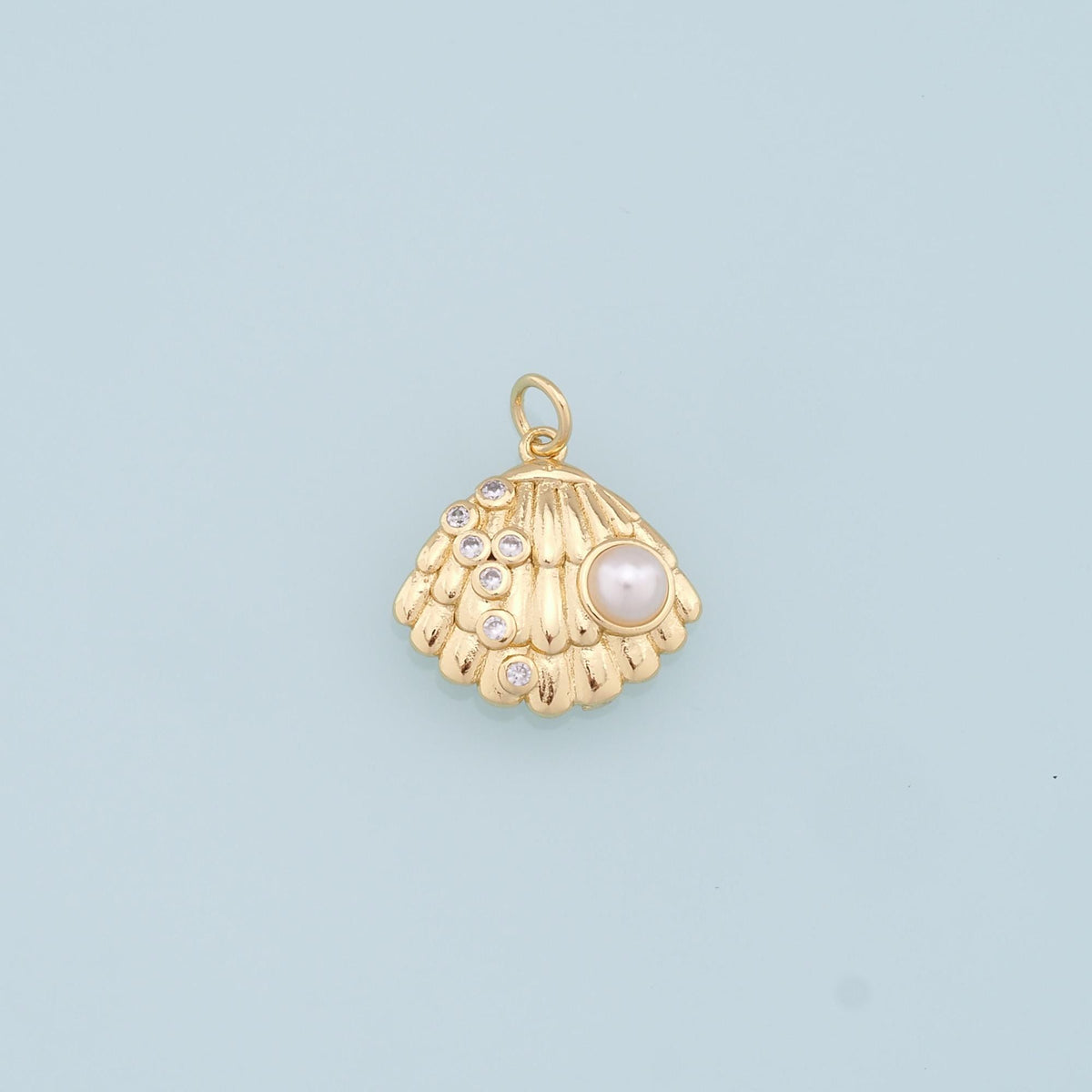 Gold Shell Charms,18K Gold Filled Conch Shell Pendant,CZ Shell Charm Bracelet Necklace for DIY Jewelry Making Supply