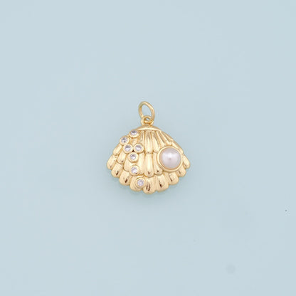 Gold Shell Charms,18K Gold Filled Conch Shell Pendant,CZ Shell Charm Bracelet Necklace for DIY Jewelry Making Supply