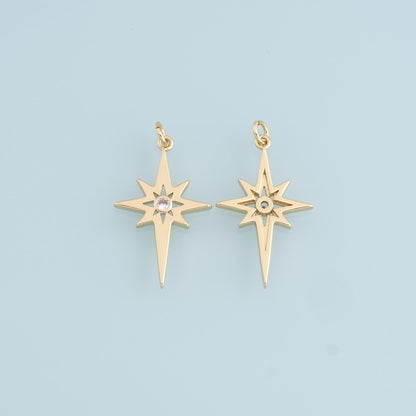 Gold Star Charms,18K Gold Filled Starburst Pendant,North Star Charm Bracelet Necklace for DIY Jewelry Making Supply