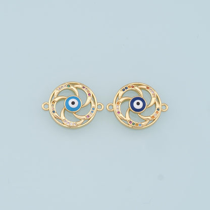 Gold Evil Eye Connector Charms,18K Gold Filled Evil Eye Pendant Bracelet Necklace for DIY Jewelry Making Supply