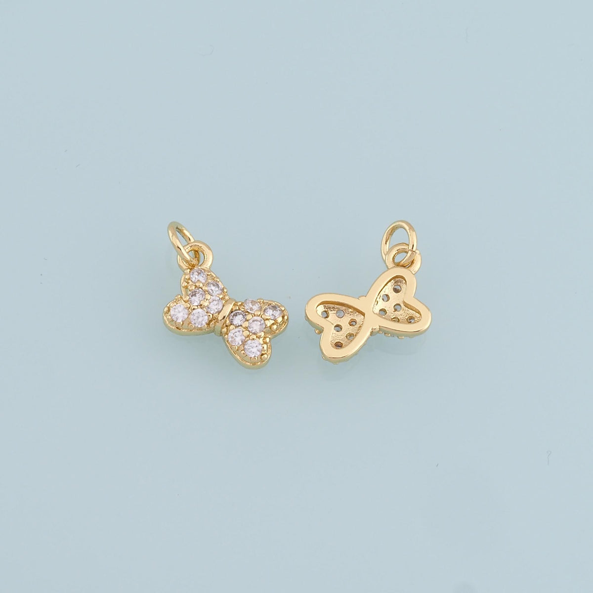 Gold Bow Charms,18K Gold Filled Tiny Bow Pendant,CZ Bow tie Charm Bracelet Necklace for DIY Jewelry Making Supply