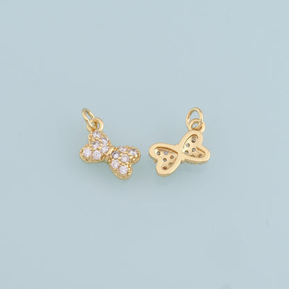 Gold Bow Charms,18K Gold Filled Tiny Bow Pendant,CZ Bow tie Charm Bracelet Necklace for DIY Jewelry Making Supply