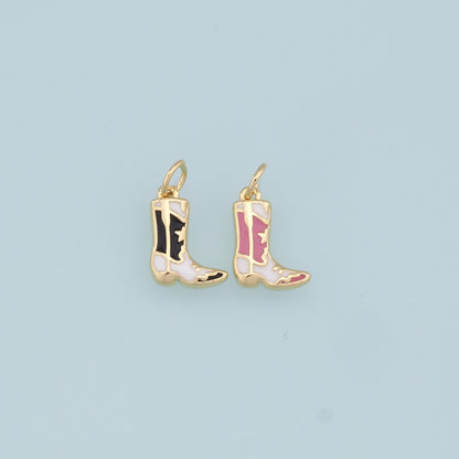 Gold Boots Charms,18K Gold Filled Boots Pendant,Enamel Cowboy Boots Charm Bracelet Necklace for DIY Jewelry Making Supply
