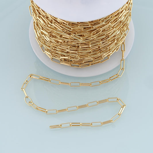 Gold Oval Chain,18K Gold Filled Rectangle paper clip Chain for Necklace Bracelet DIY Jewelry Making Supply 3.5x10mm