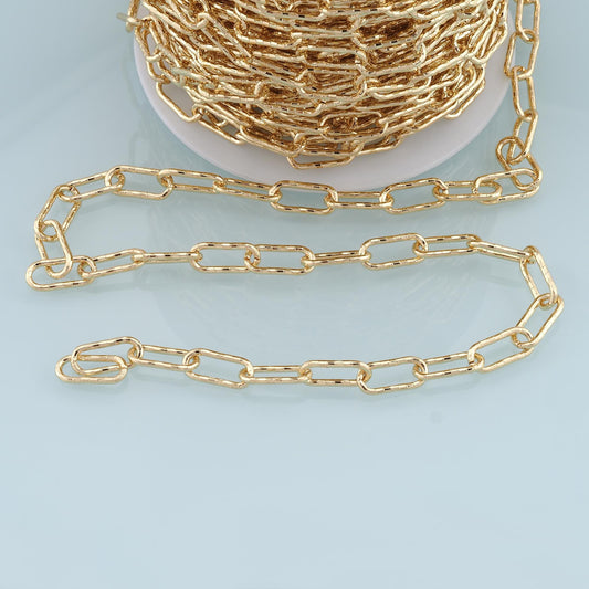 Gold Oval Chain,18K Gold Filled Rectangle paper clip Chain for Necklace Bracelet DIY Jewelry Making Supply 7x16.5mm