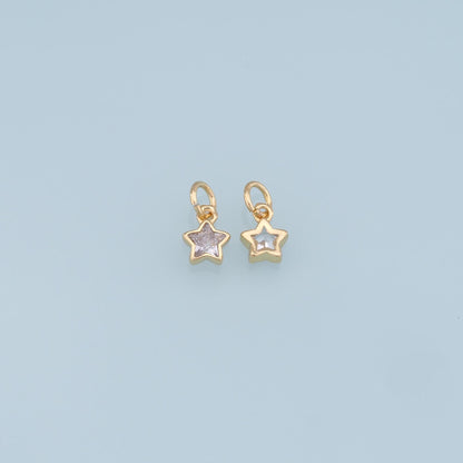 Gold Star Charms,18K Gold Filled CZ Star Pendant,Celestial Charm Bracelet Necklace for DIY Jewelry Making Supply
