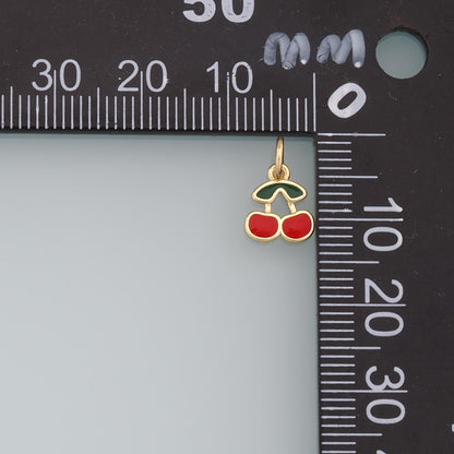 Gold Cherry Charms,18K Gold Filled Enamel Cherry Pendant,Fruit Charm Bracelet Necklace for DIY Jewelry Making Supply