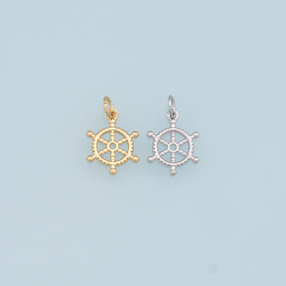 18K Gold Filled Rudder Pendant,Nautical Charm Bracelet Necklace for DIY Jewelry Making Supply