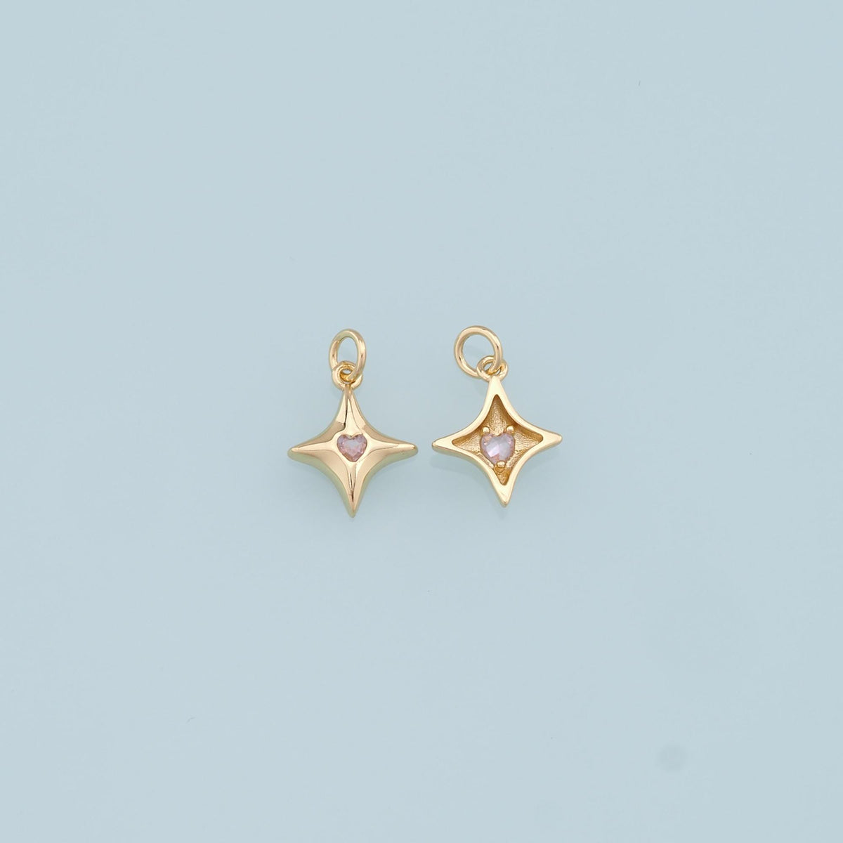 Gold Star Charms,18K Gold Filled Starburst Pendant,CZ Black North Star Charm Bracelet Necklace for DIY Jewelry Making Supply